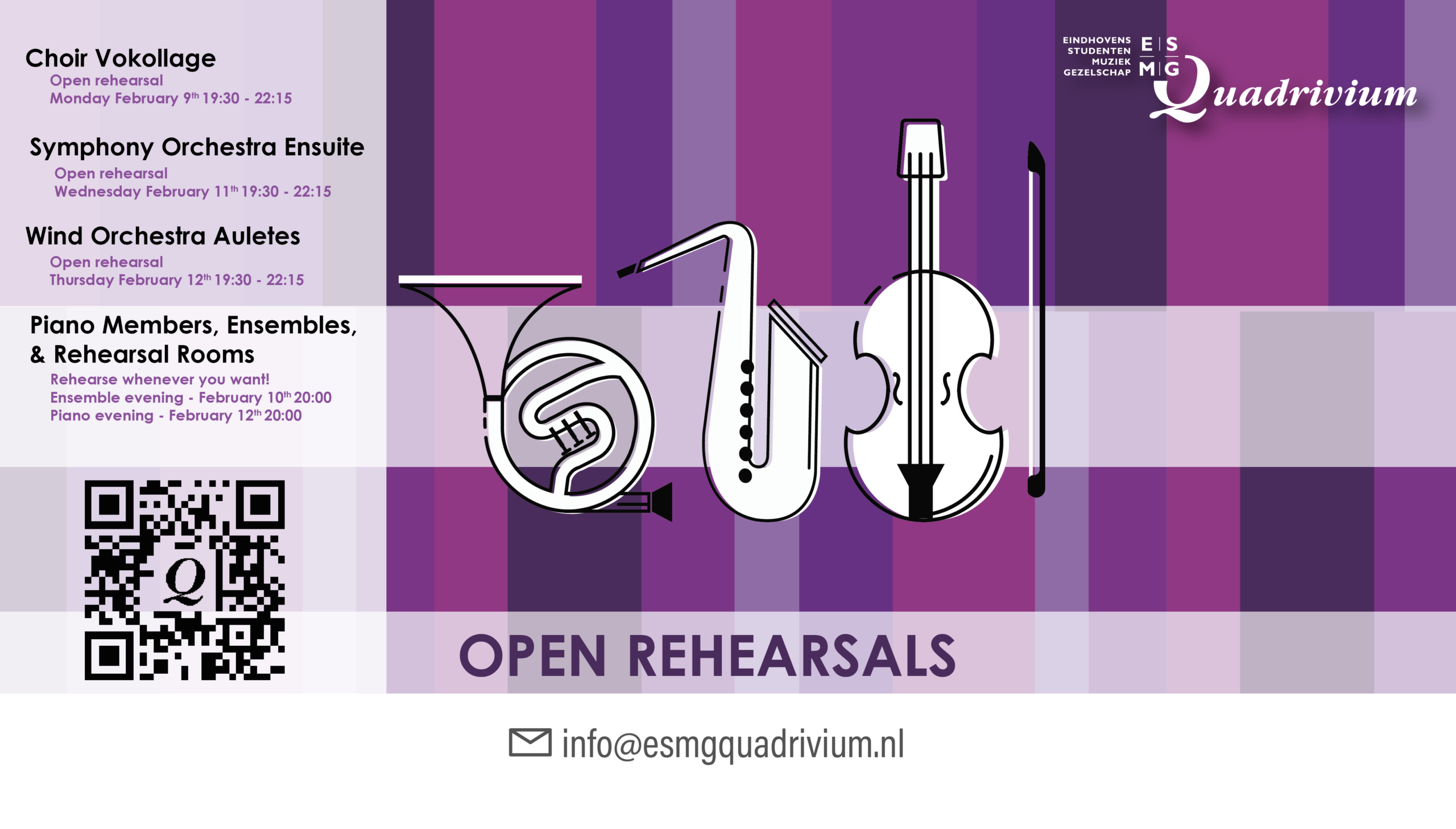 Open repetities, ensembleavond en pianoavond